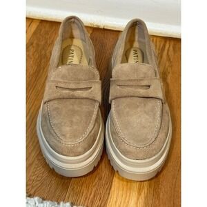 Patina‎ Portland Leather Goods Zoe Chunky Loafer Sz 7 Taupe Suede Platform NWOB